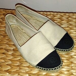 Tory Burch Espadrille Cream Navy Color Block Nautical 10